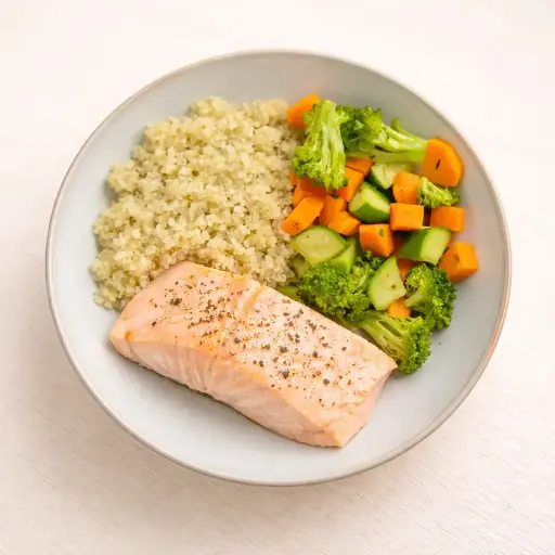 Bol con quinoa y salmón