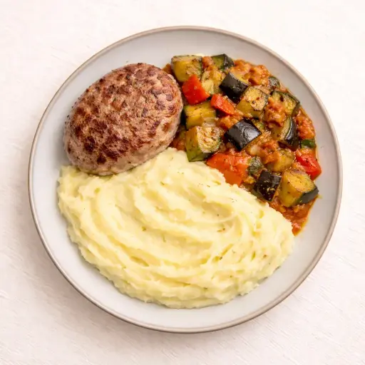 Albóndiga casera con puré de patatas